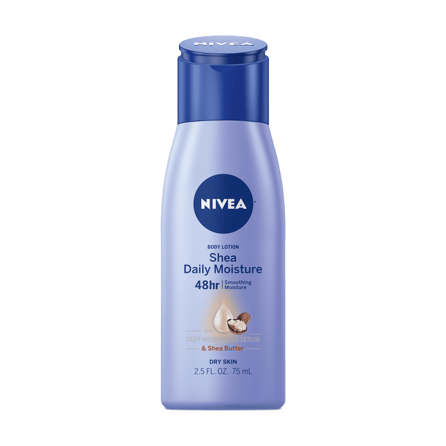 Nivea Shea Nourish Body Lotion, Smooth Sensation Body, Dry Skin Lotion with Shea Butter, Travel Size 2.5 Fl Ounce (Pack Of 1)