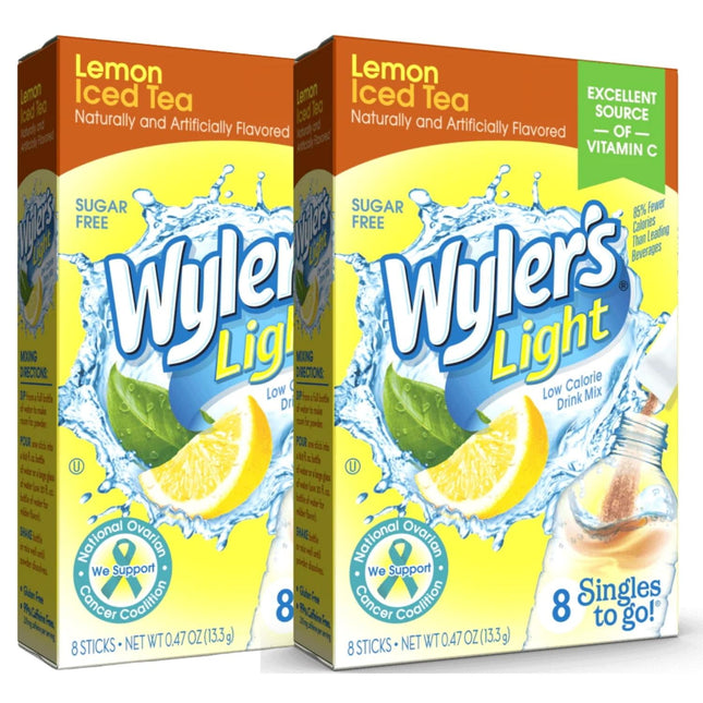 Wyler's Light Drink Mix Singles, Lemon Iced Tea, Sugar Free, 8 count (Pack Of 2)