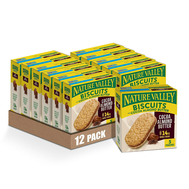 Nature Valley Breakfast Biscuits with Nut Filling, Cocoa Almond Butter, 5-1.35 Oz Total 6.75 ounce (Pack Of 12)