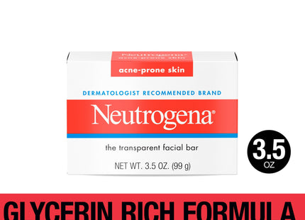 Neutrogena Glycerin Facial Cleansing Bar, for Acne-Prone Skin Formula Soap, 3.5 Ounce (Pack Of 5)