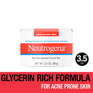 Neutrogena Glycerin Facial Cleansing Bar, for Acne-Prone Skin Formula Soap, 3.5 Ounce (Pack Of 1)