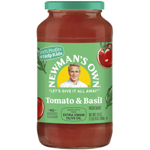 Newman's Own Tomato & Basil Bambolina Pasta Sauce, Extra Virgin Olive Oil, No Added Sugar, 24 Ounce (Pack Of 1)