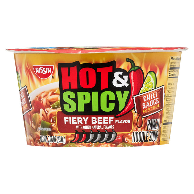 Nissin Bowl Noodles Hot & Spicy Beef Flavor Ramen Noodle Soup 3.28 Oz (Pack Of 1)