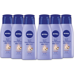 Nivea Shea Nourish Body Lotion, Smooth Sensation Body, Dry Skin Lotion with Shea Butter, Travel Size 2.5 Fl Ounce (Pack Of 6)