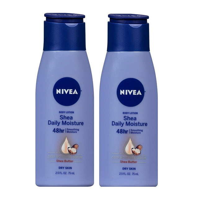 Nivea Shea Nourish Body Lotion, Smooth Sensation Body, Dry Skin Lotion with Shea Butter, Travel Size 2.5 Fl Ounce (Pack Of 2)