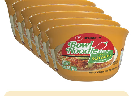 Nongshim Bowl Instant Noodle Ramen Soup, Spicy Kimchi Soup flavor, 3.03 Ounce (Pack Of 6)