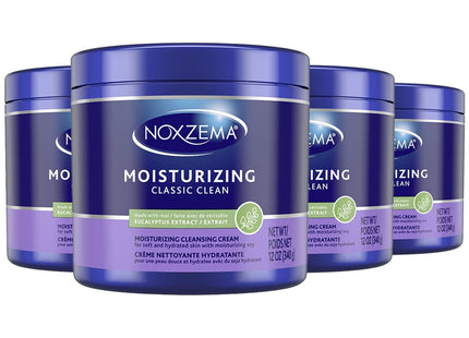 Noxzema Classic Moisturizing Facial Cleanser Cream, With Real Eucalyptus Extract, For All Skin, 12 Ounce (Pack Of 4)