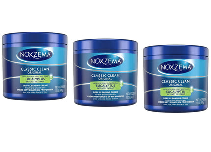 Noxzema Classic Moisturizing Facial Cleanser Cream, With Real Eucalyptus Extract, For All Skin, 12 Ounce (Pack Of 3)