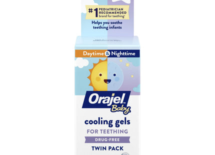 Orajel Baby Daytime & Nighttime Cooling Gels for Teething, Relief of Painful Gums, Drug-Free, Two 0.18oz Tubes (Pack Of 12)