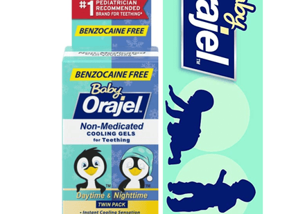 Orajel Baby Daytime & Nighttime Cooling Gels for Teething, Relief of Painful Gums, Drug-Free, Two 0.18oz Tubes (Pack Of 6)