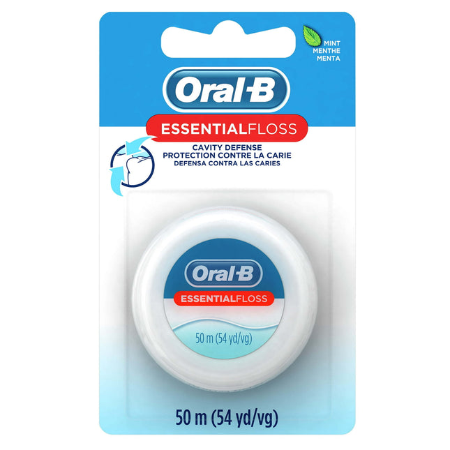 Essential Oral-B Essential Floss, Cavity Defense, Mint Waxed, Dental Floss, 50 M (Pack Of 1)