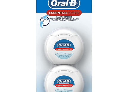 Essential Oral-B Essential Floss, Cavity Defense, Mint Waxed, Dental Floss, 50 M 2 Count (Pack Of 12)