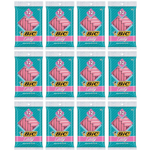 BIC Lady Shaver Women's Disposable Razor, Sensitive Skin, Single Blade, Shaving Bikini Area, 12 Count (Pack Of 12)