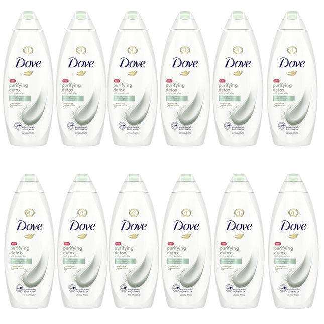 Dove Beauty Purifying Detox Deep Cleanse & Skin Renewal, Green Clay Nourishing, Body Wash 22 Fl Ounce (Pack Of 12)