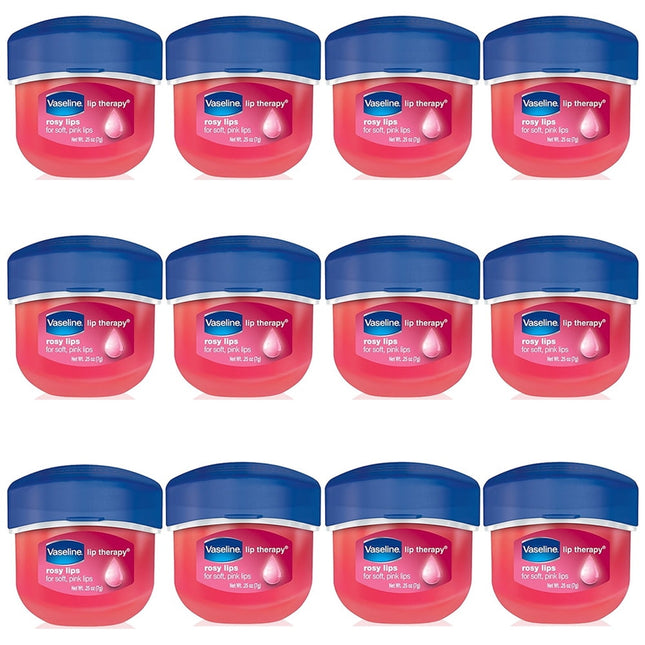 Vaseline Lip Therapy Rosy Lips Lip Treatment Balm Ointment Tinted Pink 0.25 Ounce Jar (Pack Of 12)