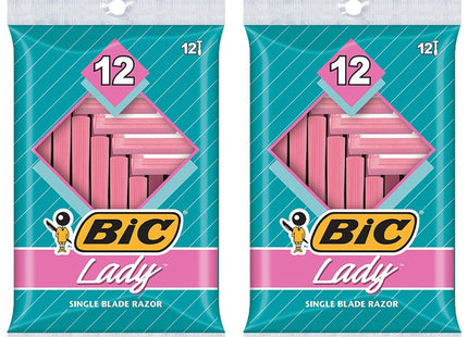 BIC Lady Shaver Women's Disposable Razor, Sensitive Skin, Single Blade, Shaving Bikini Area, 12 Count (Pack Of 4)