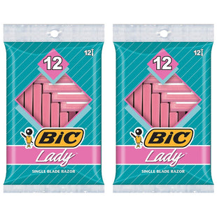 BIC Lady Shaver Women's Disposable Razor, Sensitive Skin, Single Blade, Shaving Bikini Area, 12 Count (Pack Of 2)