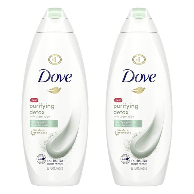 Dove Beauty Purifying Detox Deep Cleanse & Skin Renewal, Green Clay Nourishing, Body Wash 22 Fl Ounce (Pack Of 2)