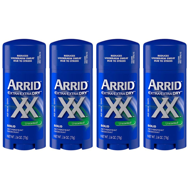 Arrid XX Extra Extra Dry, Solid Antiperspirant Deodorant, for Unisex, Unscented 2.6 Ounce (Pack Of 4)