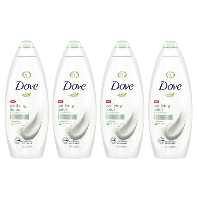 Dove Beauty Purifying Detox Deep Cleanse & Skin Renewal, Green Clay Nourishing, Body Wash 22 Fl Ounce (Pack Of 3)