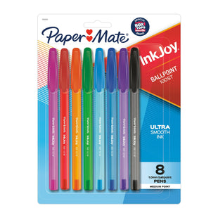 Paper Mate InkJoy 100ST, Medium Point, 1.0 mm, Ballpoint Pen, ASSORTED, 8 Count (Pack Of 12)