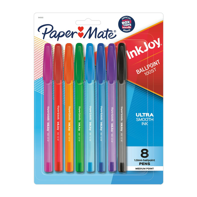 Paper Mate InkJoy 100ST, Medium Point, 1.0 mm, Ballpoint Pen, ASSORTED, 8 Count (Pack Of 5)