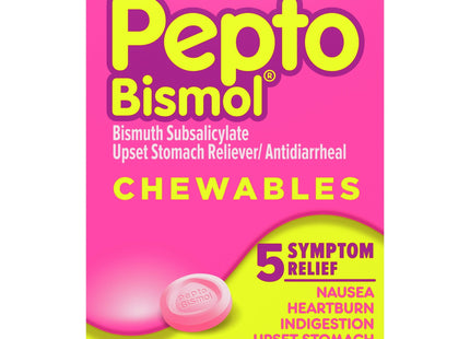 Pepto Bismol Chewable Tablets, for Indigestion Upset Stomach and Diarrhea, 5 Symptom, Fast Relief, Original Flavor, 30 Count (Pack Of 24)