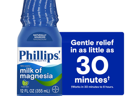 Phillips Milk of Magnesia, Gentle Relief Liquid Magnesium Laxative, Fresh Mint, 12 Ounce (Pack Of 3)