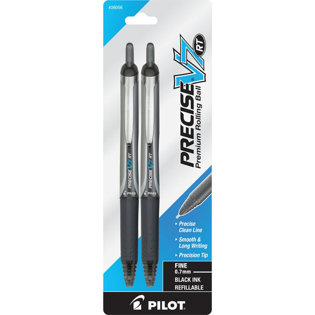 Pilot Precise V7 RT Pens, (26056) Fine Point, 0.7 mm, Rolling Ball, Black Ink, 2 Count, (Pack Of 1)