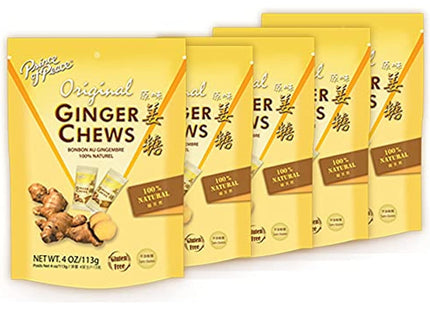 Prince of Peace 00% Natural Ginger Candy, Original Ginger Chews, Candied Ginger, 4 Ounce (Pack Of 5)