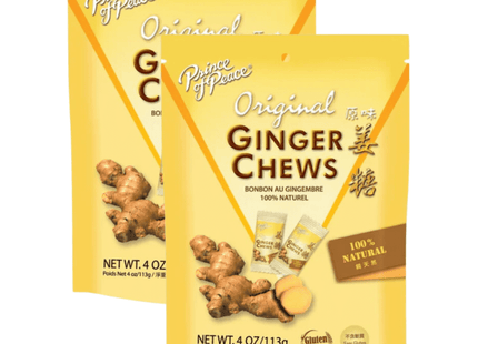 Prince of Peace 00% Natural Ginger Candy, Original Ginger Chews, Candied Ginger, 4 Ounce (Pack Of 5)