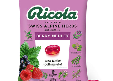 Ricola Berry Medley Bag, Cough Suppressant Throat Drops, Naturally Soothing Relief 19 Count (Pack Of 6)