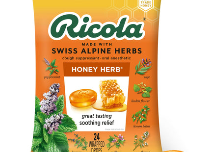 Ricola Honey Herb Herbal Cough Suppressant Throat Drops, 24 Count Bag (Pack Of 7)