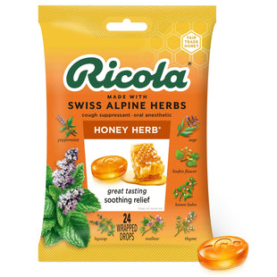 Ricola Honey Herb Herbal Cough Suppressant Throat Drops, 24 Count Bag (Pack Of 7)