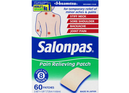 Salonpas Pain Relieving Patch, 8-Hour Pain Relief, 60 Patches (Pack Of 6)