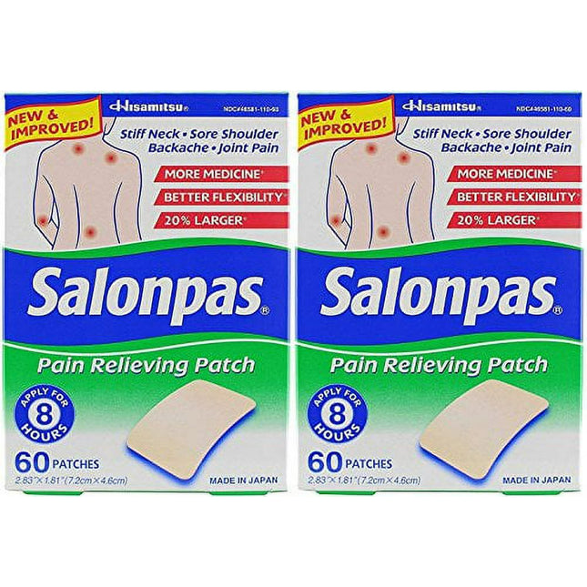 Salonpas Pain Relieving Patch 8-Hour Pain Relief 60 Patches (Pack Of 2)