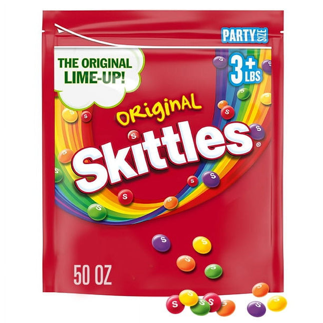 SKITTLES Original Summer Chewy Candy, Party Size, Resealable Bulk Candy Bag, 50 Ounce (Pack Of 1)