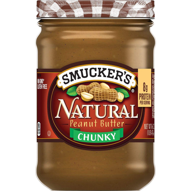 Smucker's Natural Chunky Peanut Butter, Gluten free, Non-GMO, 16 Ounces (Pack Of 6)