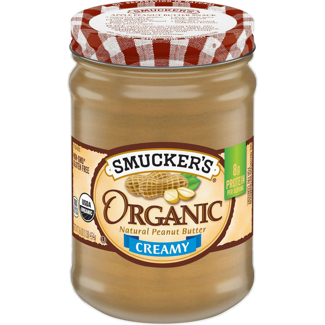 Smucker's Organic Creamy Peanut Butter, Gluten free, 16 Ounces (Pack Of 1)