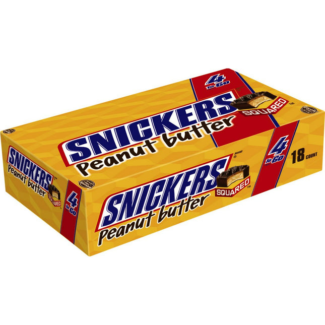 Snickers Peanut Butter Squared Candy, Chocolate Candy Bars, Full Size 1.78 Ounce (Pack Of 18)