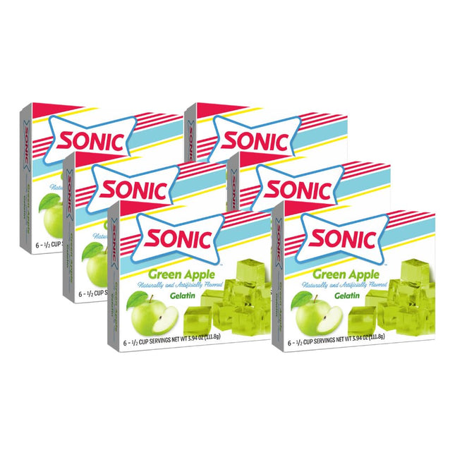 Sonic Green Apple Gelatin Mix, Fat Free Dessert Mix with Iconic SONIC Drive-In Flavor, 3.94 Ounce (Pack Of 6)