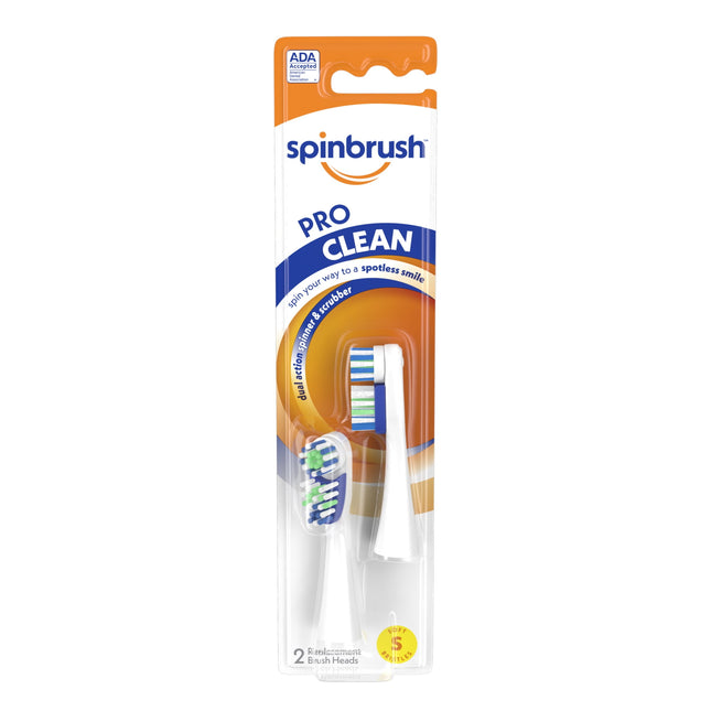 Spinbrush PRO CLEAN Refill, Soft Bristles, Includes 2 Replacement Heads for Battery Powered Toothbrushes (PacK Of 24)