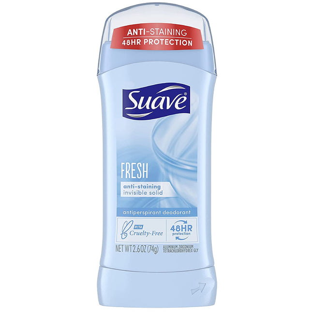 Suave 48-Hour Anti-Staining Antiperspirant & Deodorant Stick, Invisible Solid, Fresh, 2.6 Ounce (Pack Of 1)