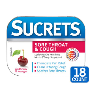 Sucrets Sore Classic Throat Lozenge, Original Formula, Wild Cherry, 18 Count (Pack Of 1)