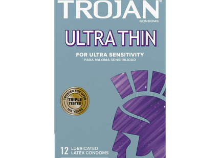 Trojan Ultra Thin for Ultra Sensitivity Premium Fragrance free Lubricated Latex Condoms, 12 Count (Pack Of 1)