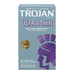 Trojan Ultra Thin for Ultra Sensitivity Premium Fragrance free Lubricated Latex Condoms, 12 Count (Pack Of 1)