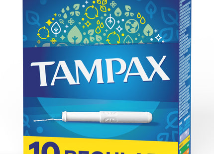 Tampax Cardboard Tampons, Regular, Absorbency, Anti-Slip Grip, Leak-Guard Skirt, Unscented, 10 Count (Pack Of 24)