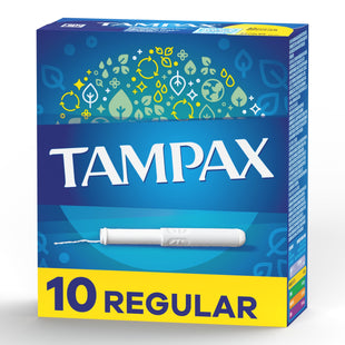 Tampax Cardboard Tampons, Regular, Absorbency, Anti-Slip Grip, Leak-Guard Skirt, Unscented, 10 Count (Pack Of 24)