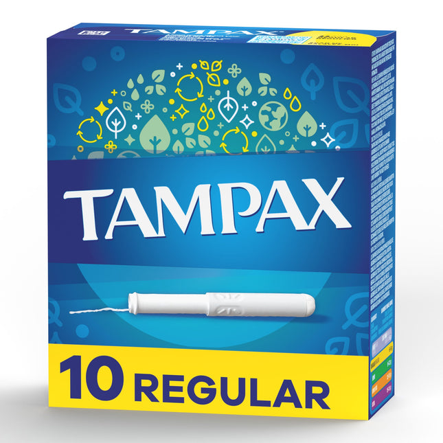 Tampax Cardboard Tampons, Regular, Absorbency, Anti-Slip Grip, Leak-Guard Skirt, Unscented, 10 Count (Pack Of 1)