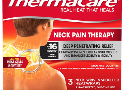 ThermaCare Neck, Shoulder, Wrist, Pain Relief Therapy Patches, Heat Wrap, 3 Count (Pack Of 7)